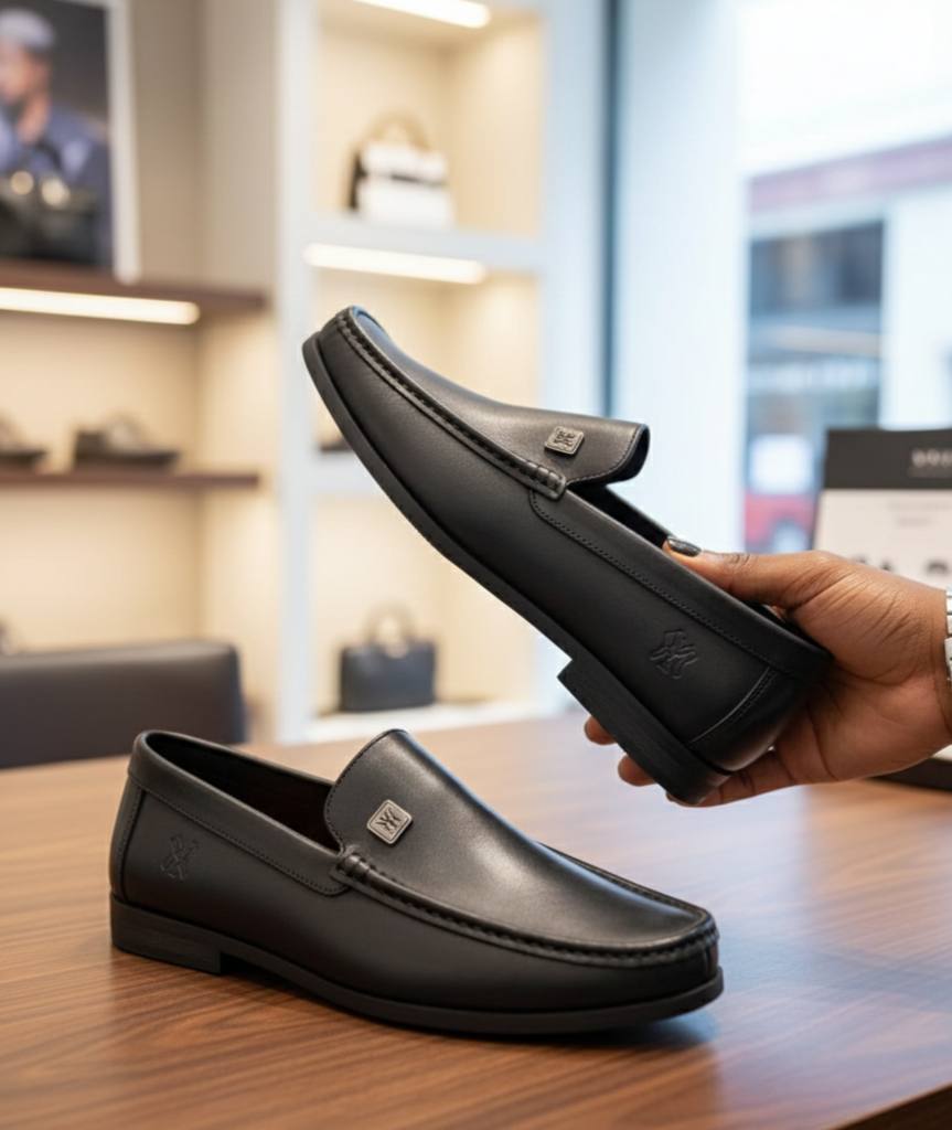 Men Quality Leather Heeled Loafer Shoes (Black)