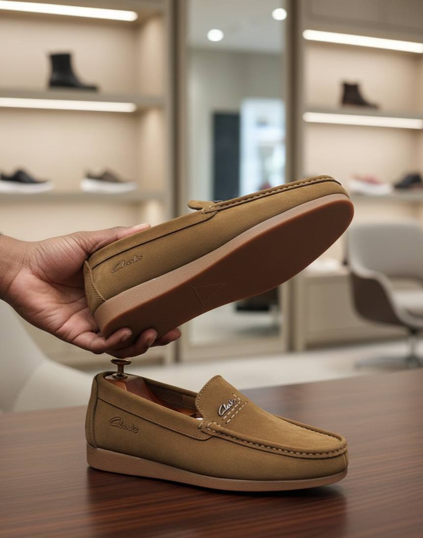 Clarks Beige Suede Leather Loafers (Solid Gumsole)