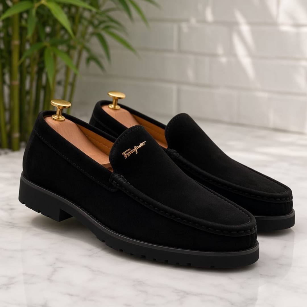 Feragamo Black Suede Loafers (Luxe)