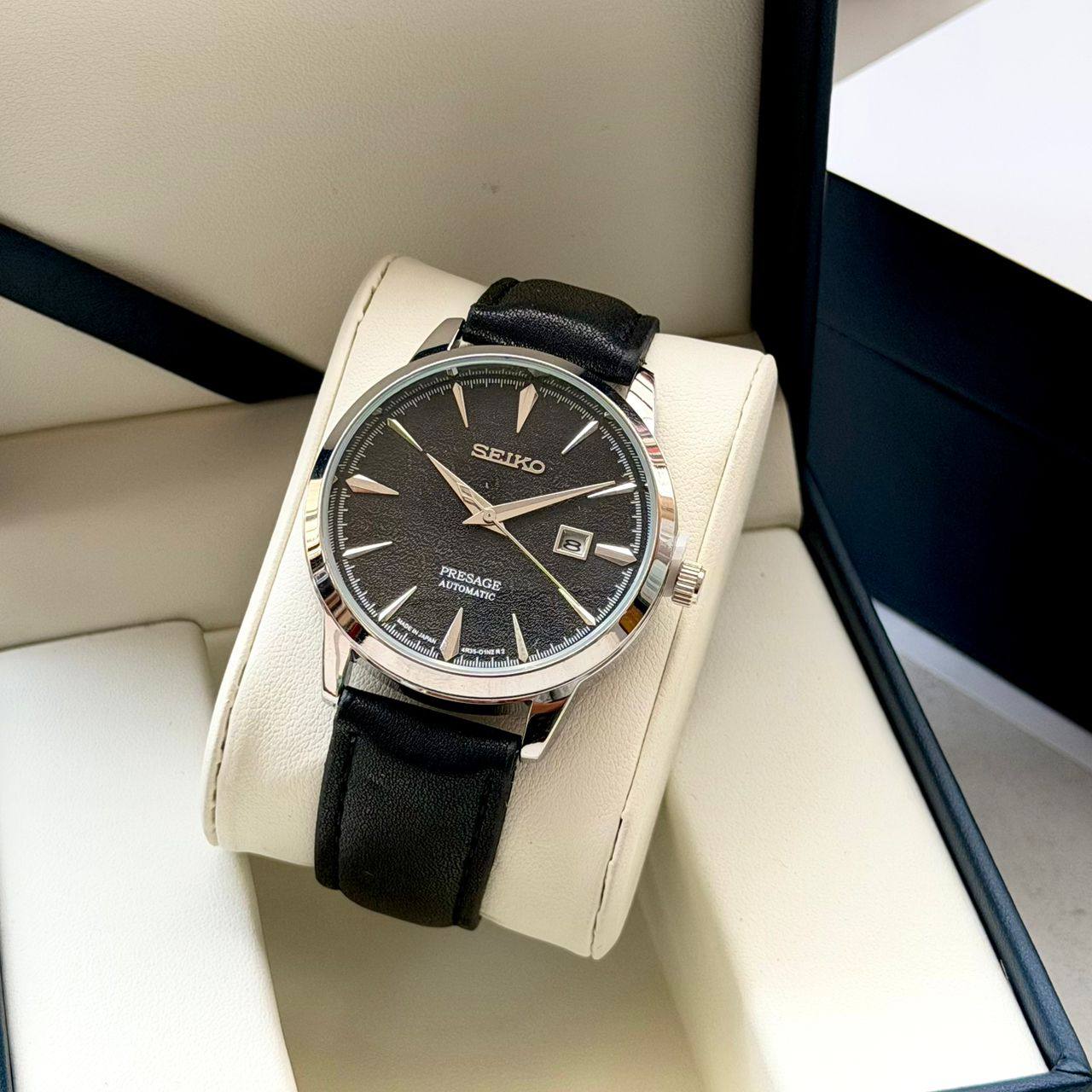 Men Seiko Leather Wrist Watch - Espresso Dial
