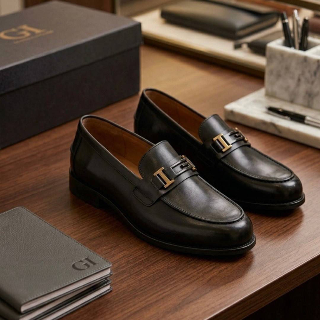 Timeless Italian Style Penny Loafers (Black Leather CM-007)