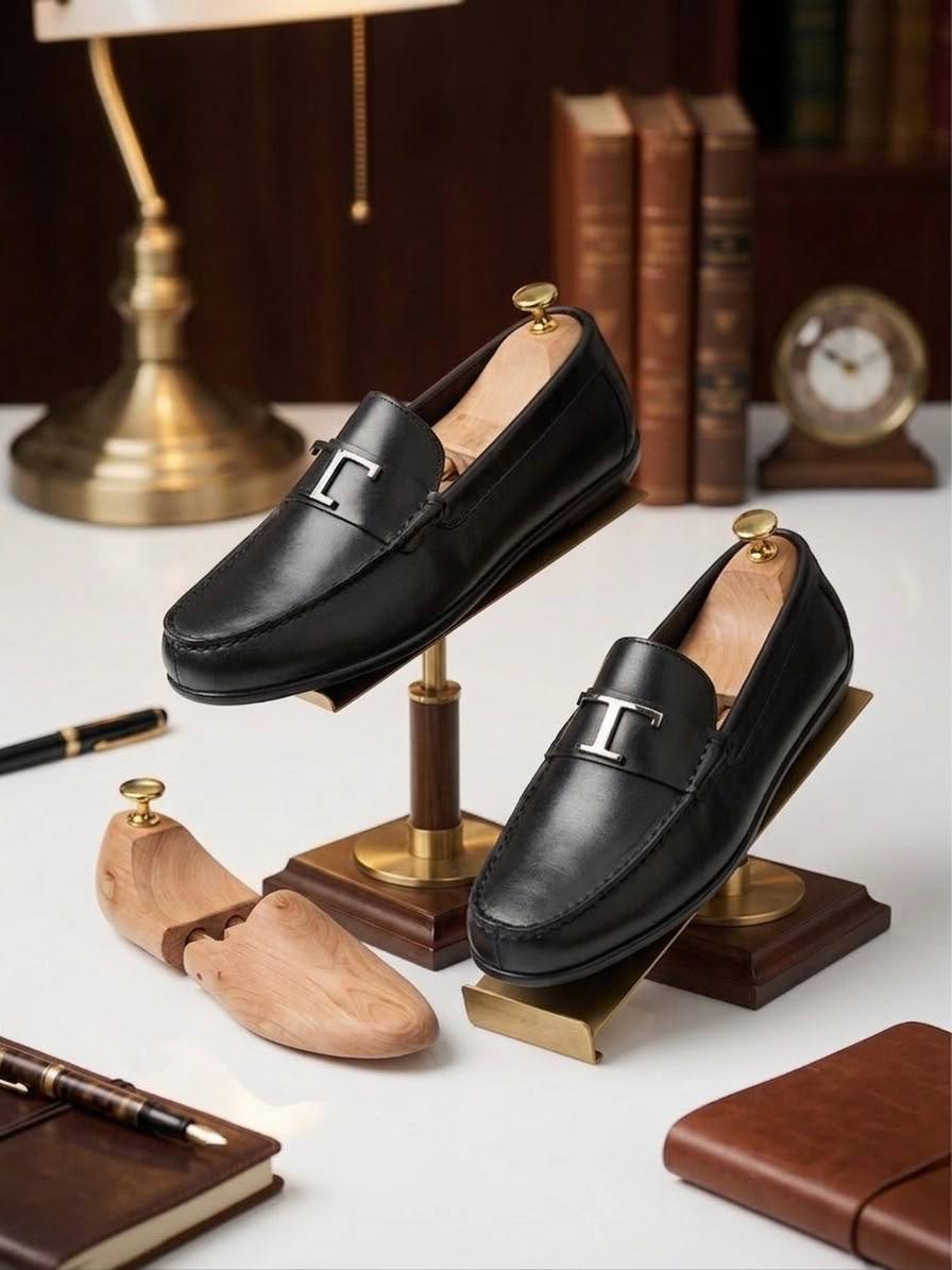 TODs Men's Black Leather Driving Loafer