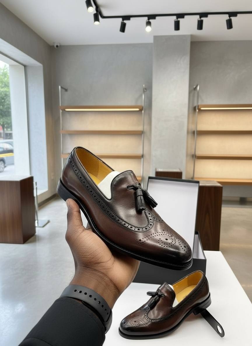 Italian Leather Executive Tassel Shoes (Coffee E-1F)