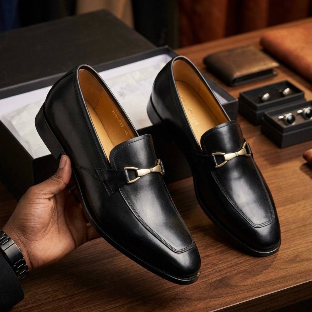 Classic Black Leather Bit Loafer – Handmade Executive (CM-007)