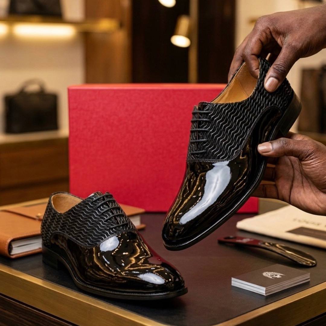 Men’s Handcrafted Textured Patent Leather Oxford ( AC x PG 001 )