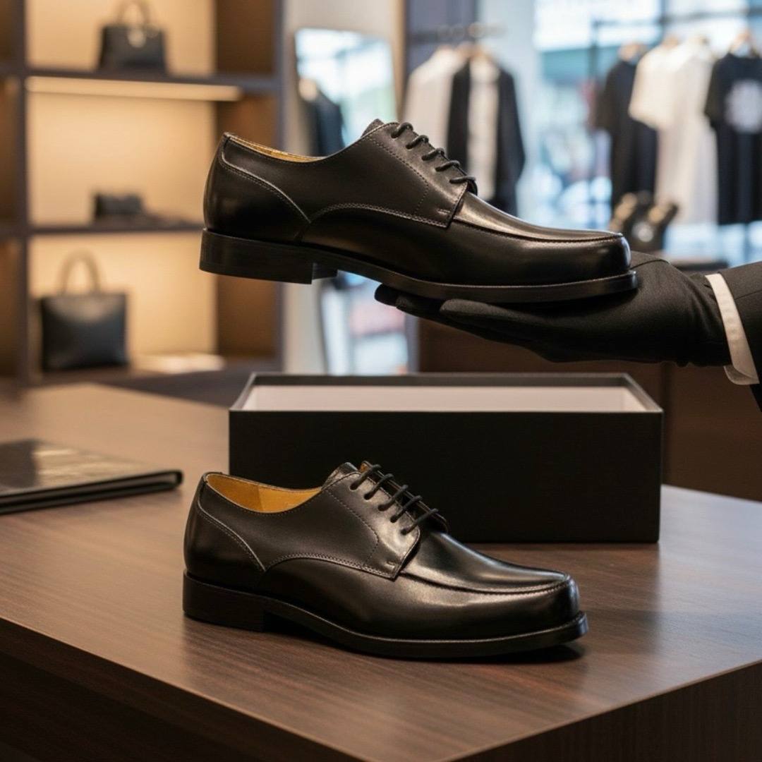 Classic Leather Mock-Toe Derby Shoes (Black E-V3)