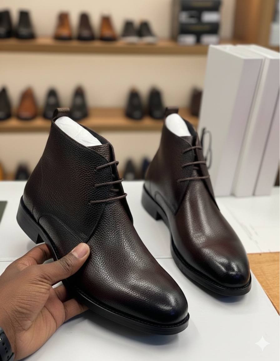 Premium Pebbled Coffee Leather Chukka Boots (E-V3)