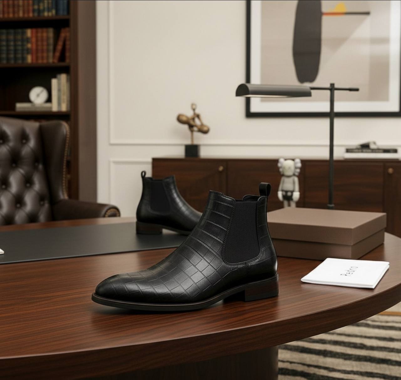 Executive Croc Leather Chelsea Boots (Black E-V2)