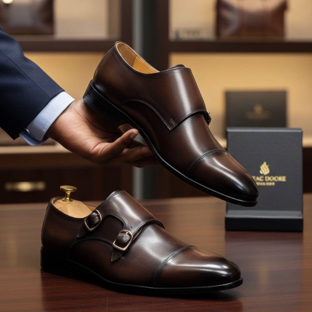 Men’s Double Monk Strap Shoes (Dark Brown Italian Leather AC-1)