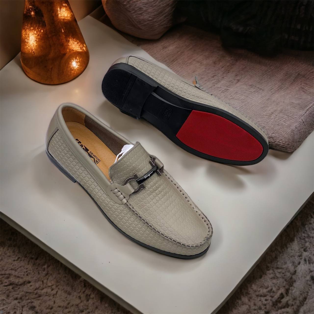 Beige Italian Leather Loafers