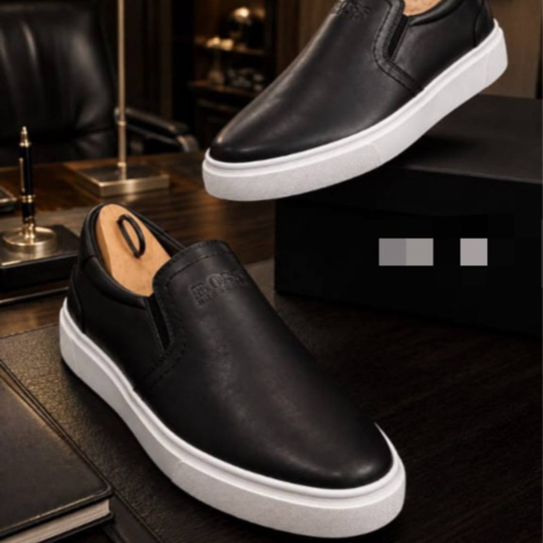 Boss Premium Leather Laceless (Black with White Sole)