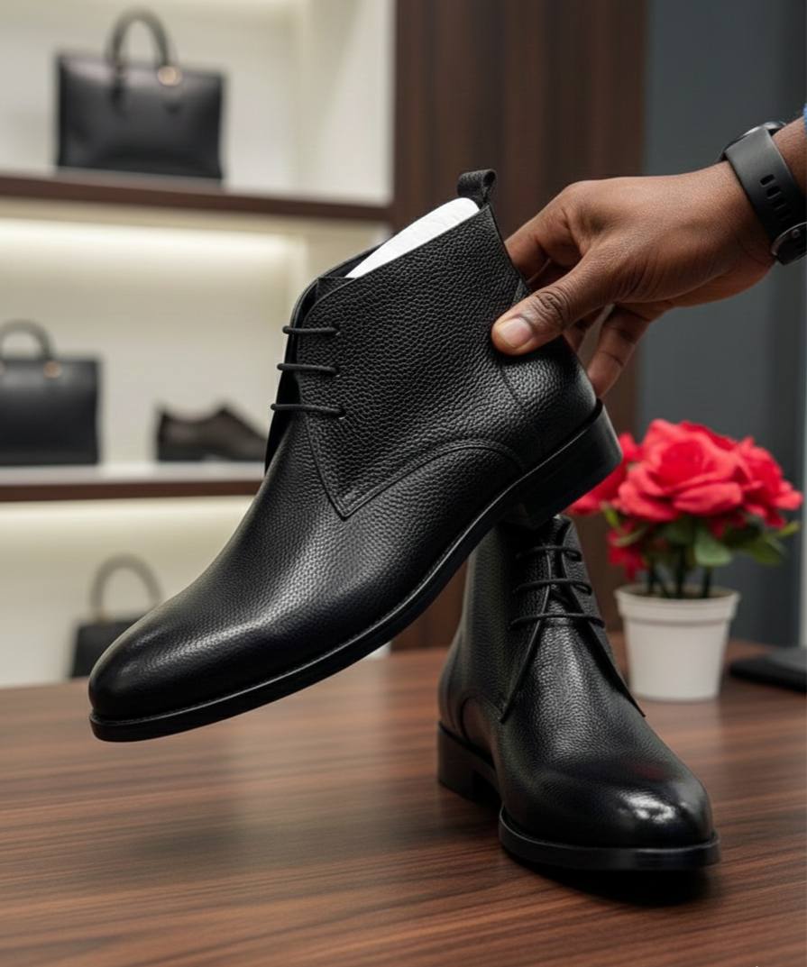 Premium Pebbled Black Leather Chukka Boots (E-V3)