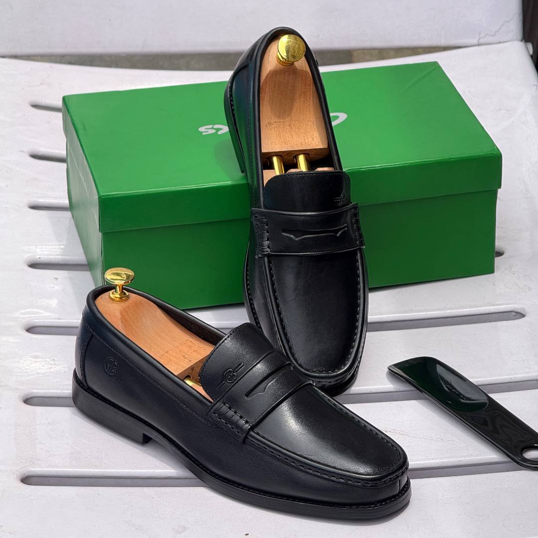 Premium Men's Black Leather Penny Loafers