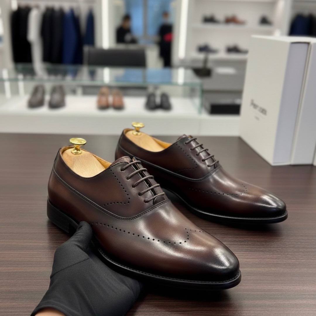 Men’s Hand-Burnished Full-Brogue Oxford Shoes (Coffee AC-1)