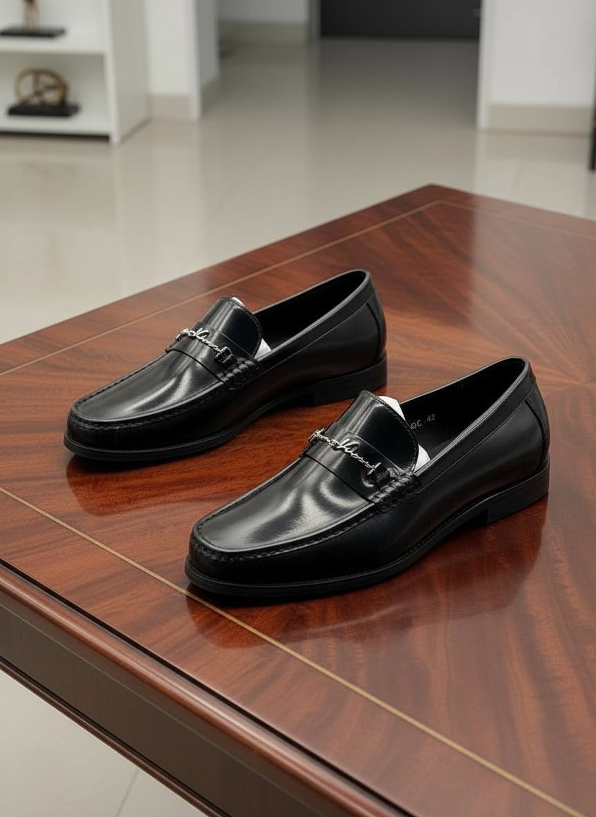 Sleek Italian Leather Penny Loafers (Black E-1F)