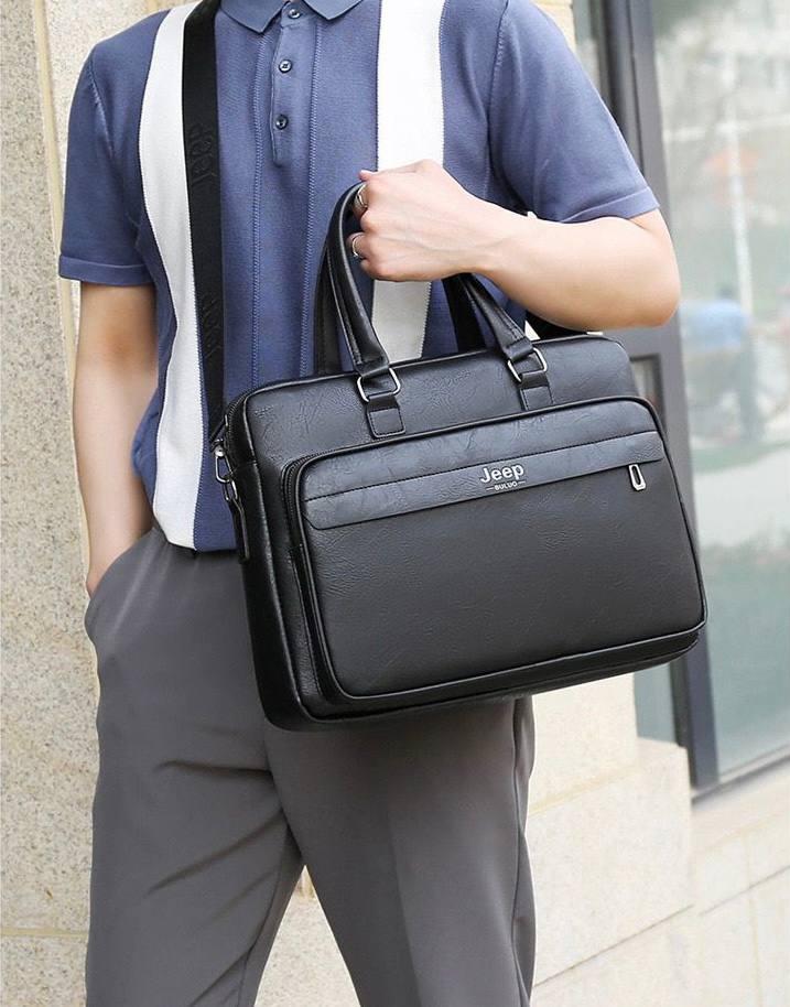 Men Leather Office Bag (Black)