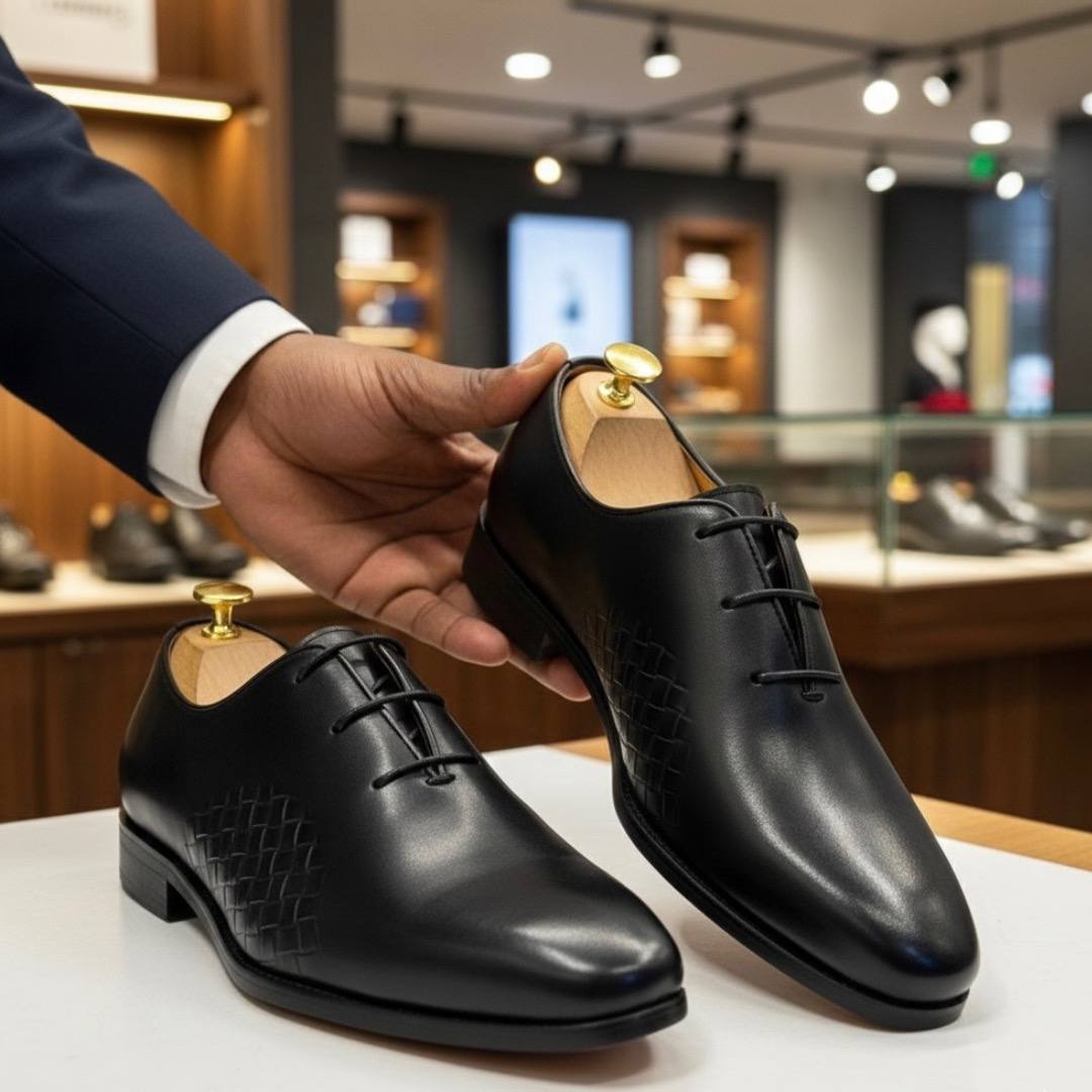 Oxford Woven Black Leather Dress Shoes - Formal (E-V5)