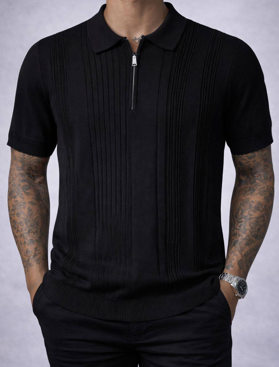 Knitted Club Tee – Black Quarter-Zip Edition (AC-P)