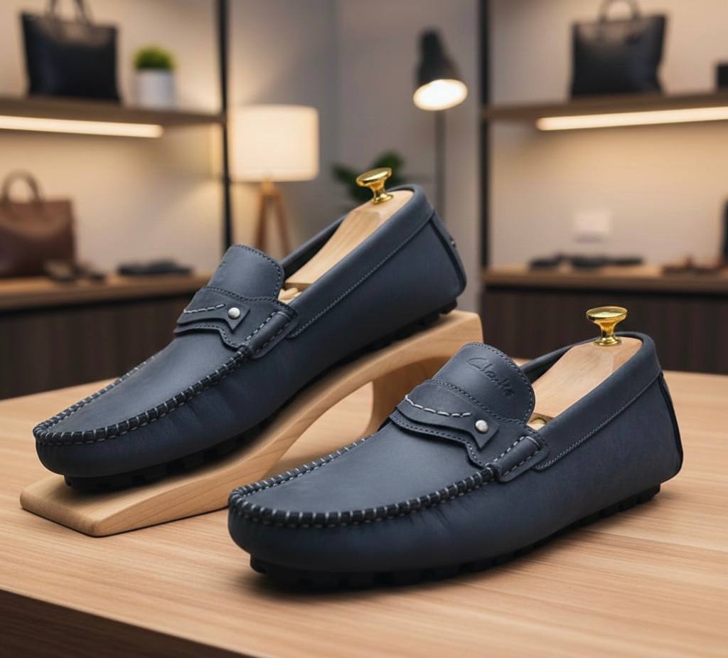 Men’s Grey Leather Loafers (Classic Slip-On Moccasins RTM-3)