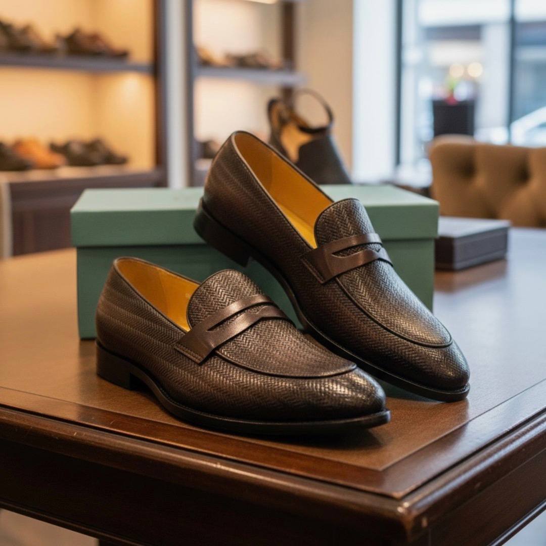 Men Executive Penny Loafer Shoes (Italian Leather - Coffee E-V1)