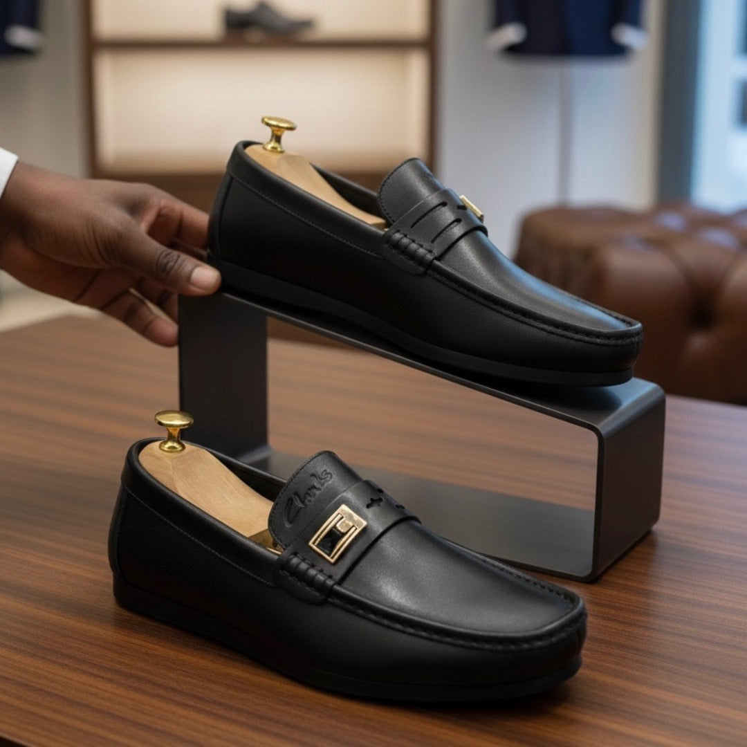 Men's Premium Black Leather Loafers (RTM-1)