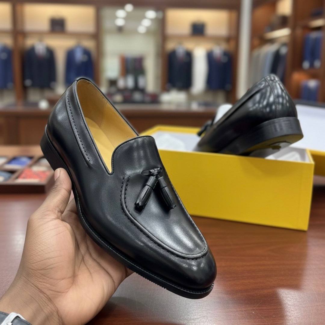 Classic Black Leather Tassel Dress Shoes (Modern Elegance DS-1)