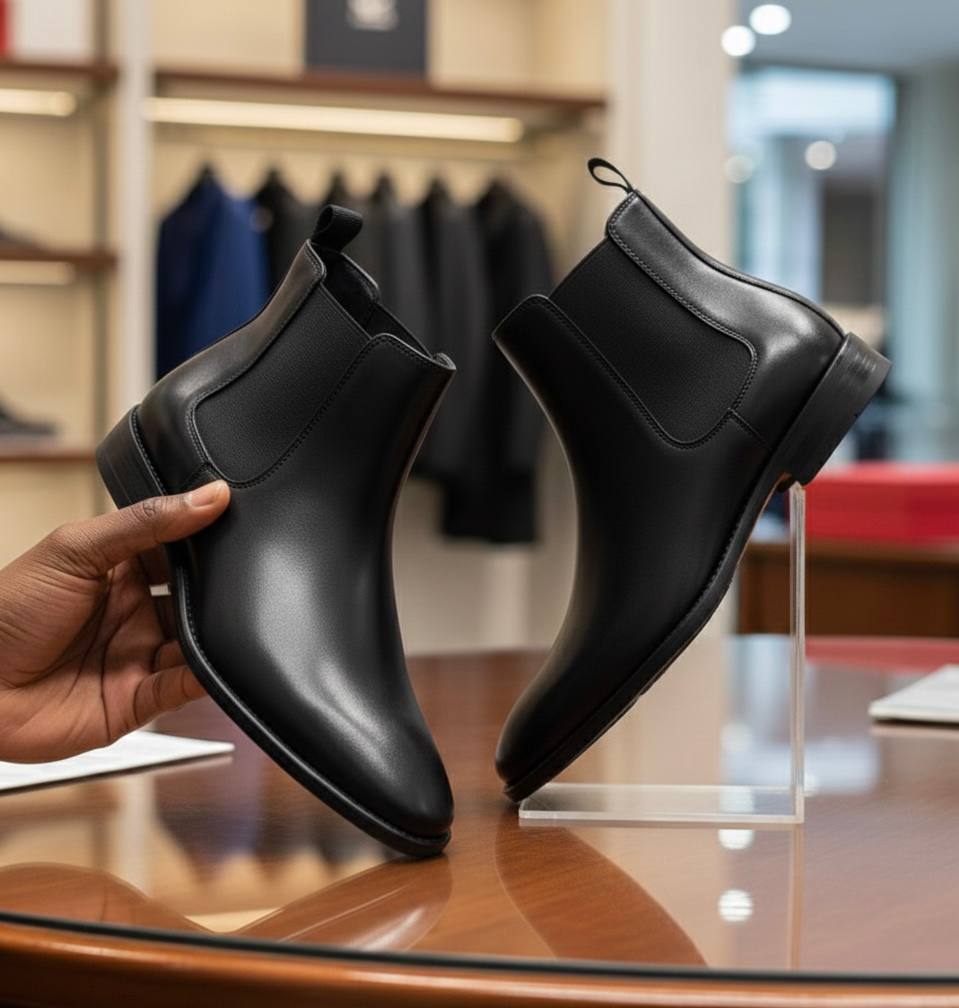 Men’s Black Full-Grain Leather Chelsea Boots (RTM-4)