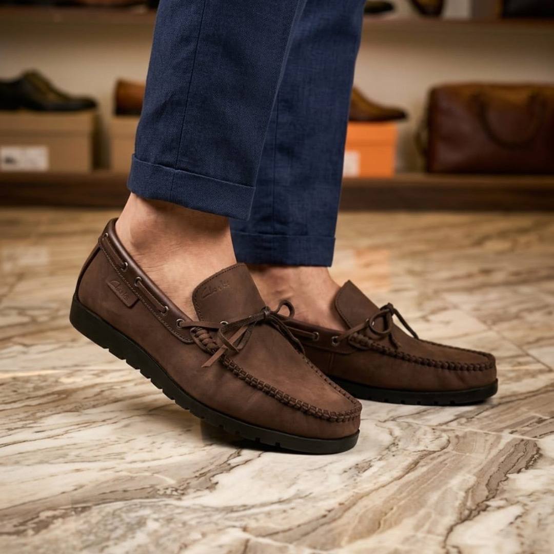 Men’s Premium Leather Moccasin Boat Shoes – Coffee (CM-007)