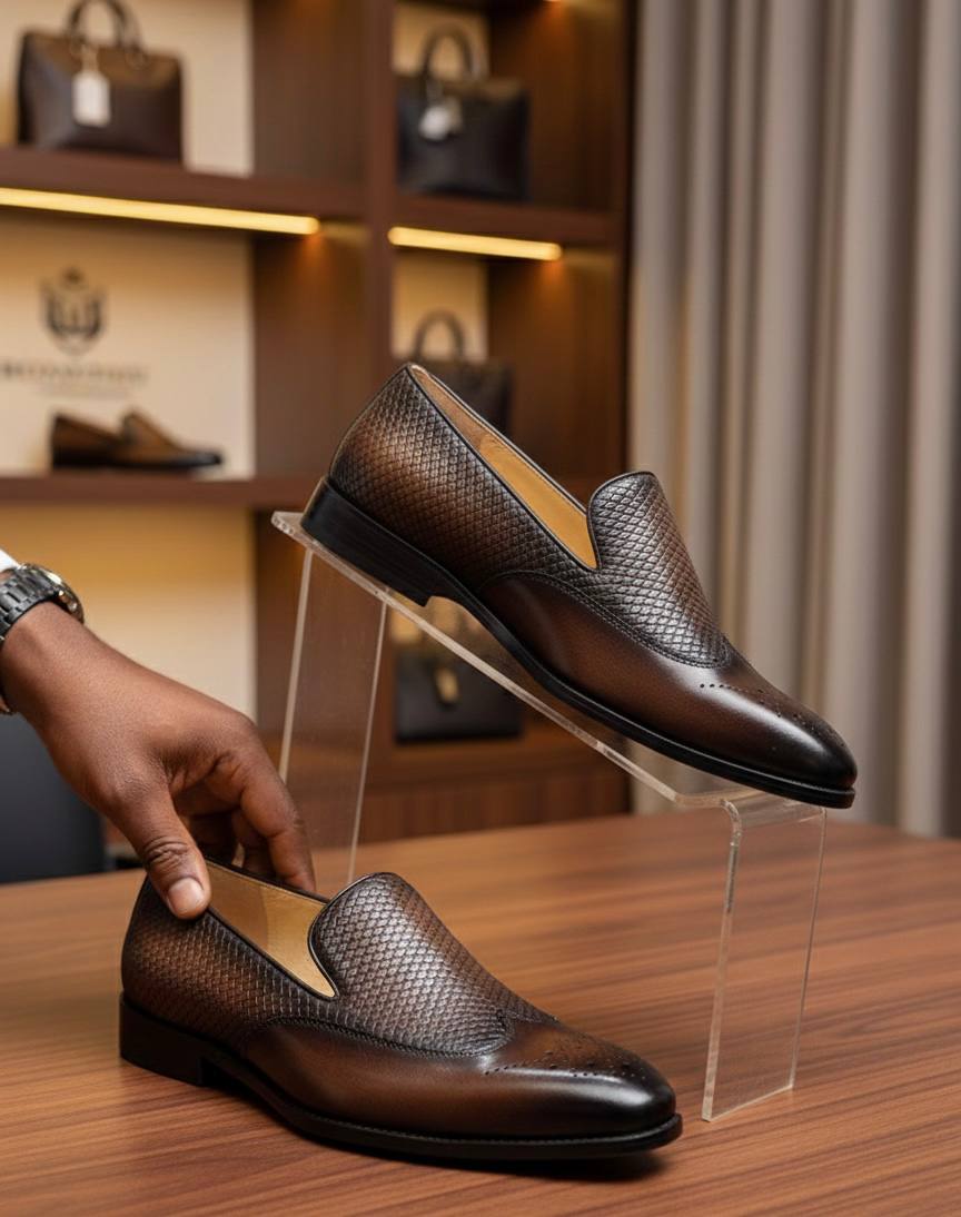 Men’s Heritage Brown Textured Leather Shoes (Premium ENGL-2)