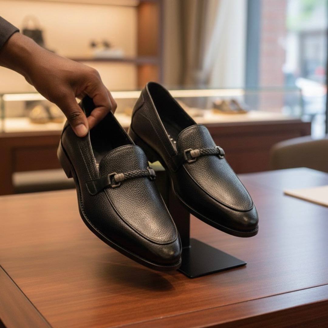 Men’s Pebble Grain Leather Shoes (Classic Black ENGL-3)