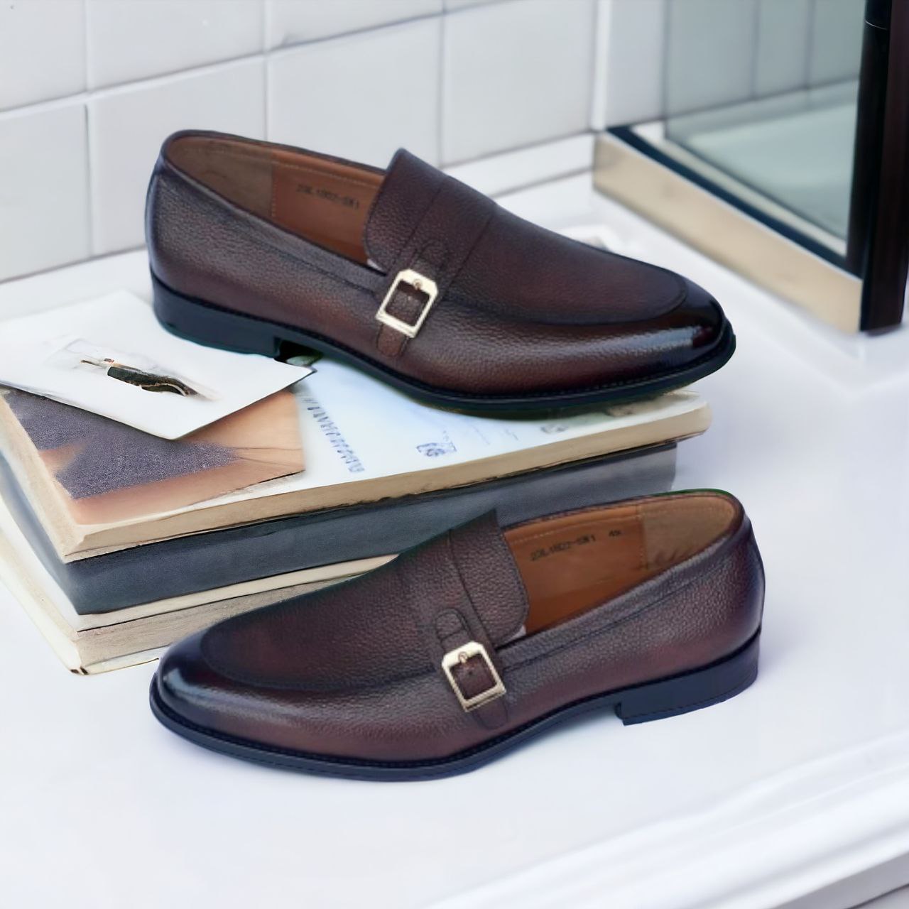 Coffee Leather Single Strap Shoes (Elegant)