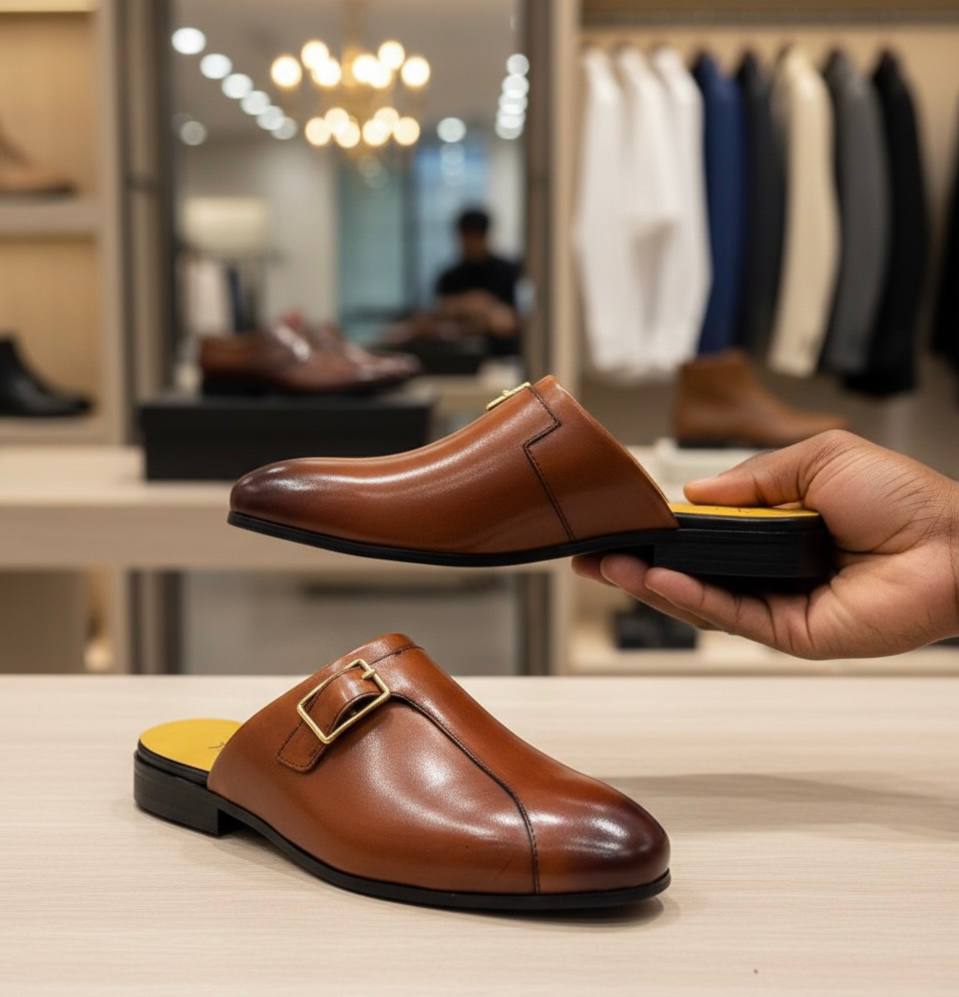 The Modern Maverick | Men's Tan Leather Buckle Mules (RTM-2)
