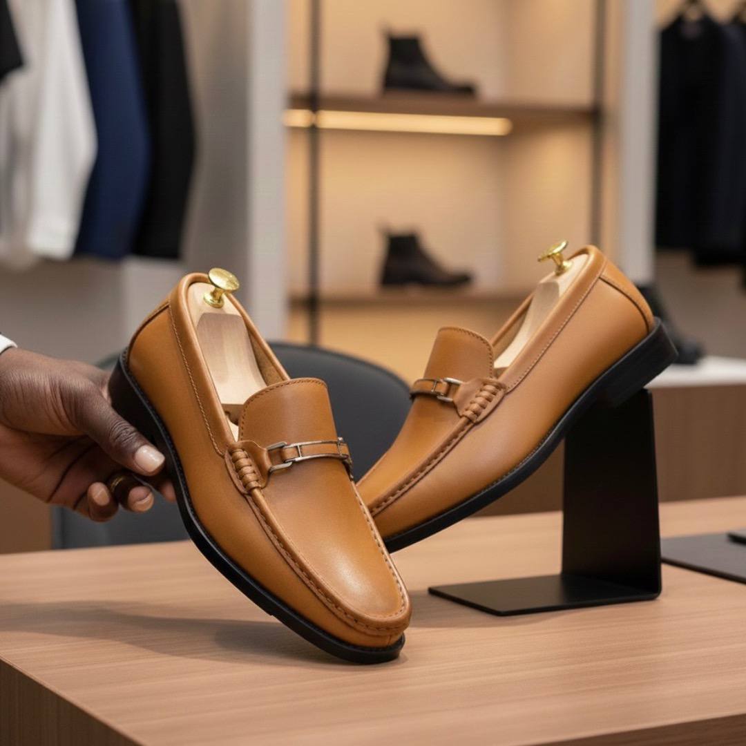 Men’s Premium Tan Leather Horsebit Loafer Shoes (E-V5)