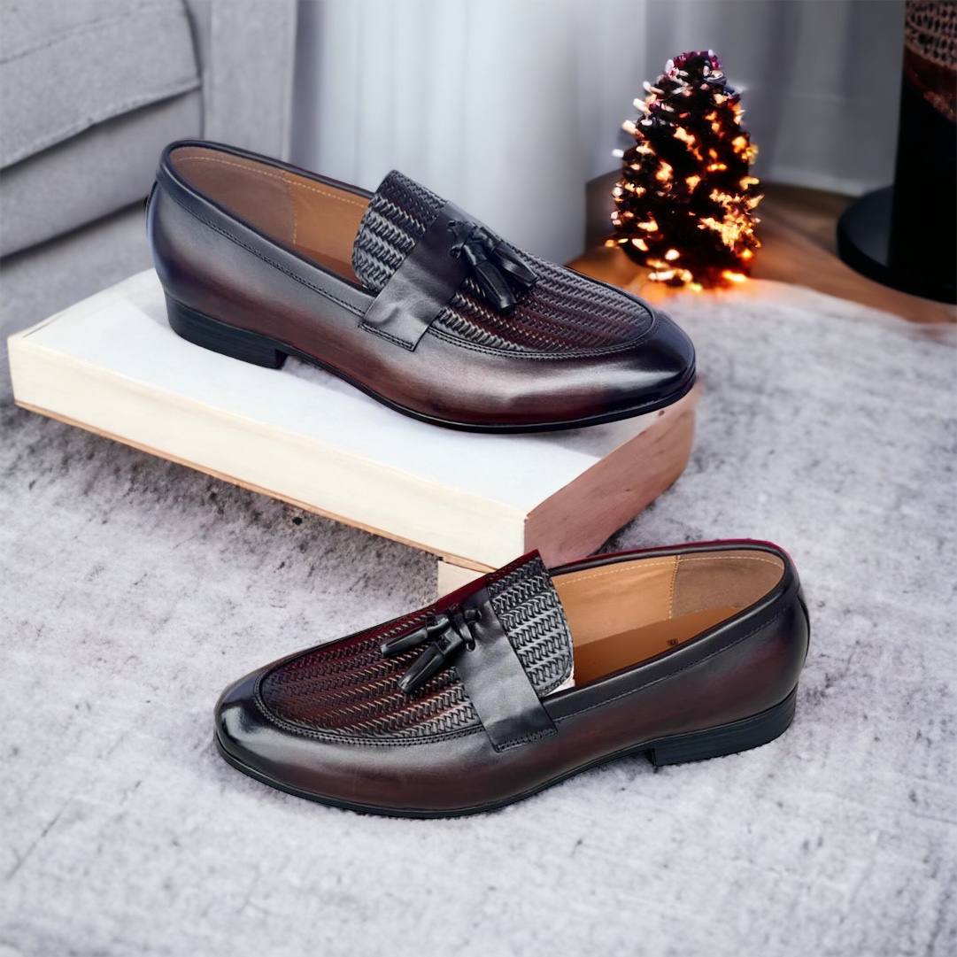 Coffee Italian Leather Tassel Shoes