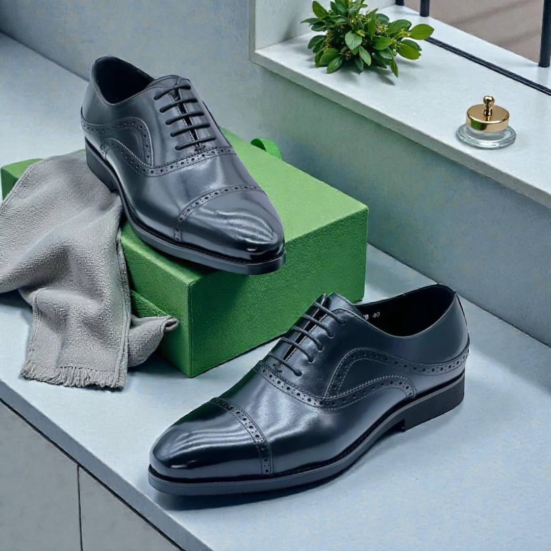 Executive Italian Leather Brogues (Black E-1F)