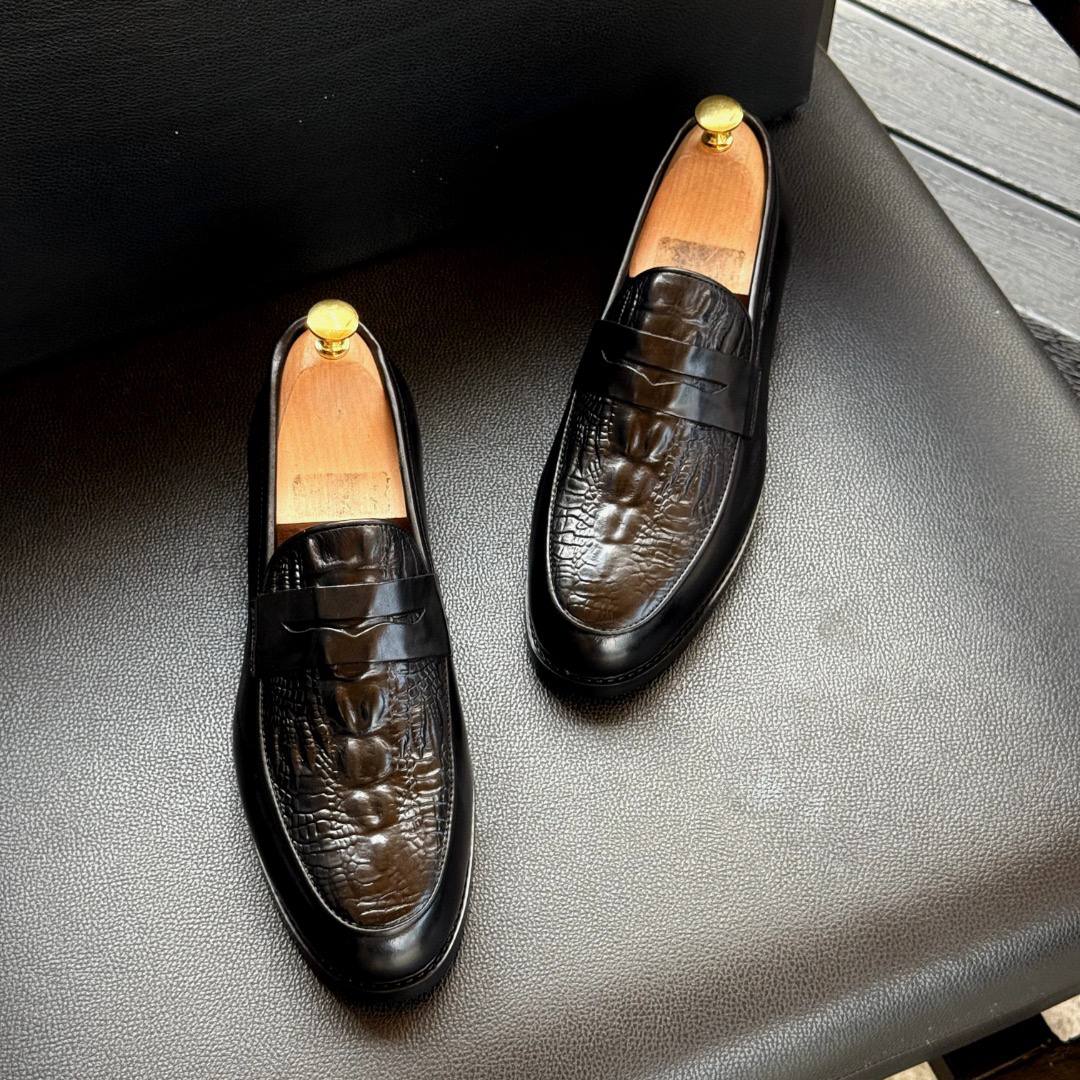 The Executive Croc-Embossed Leather Penny Loafer