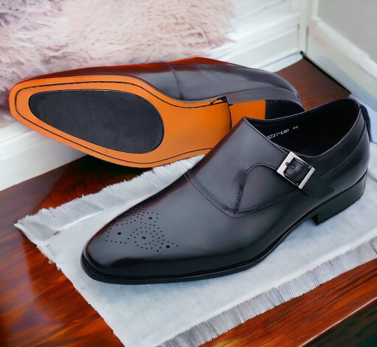 Brogued Single Monk Strap Shoes
