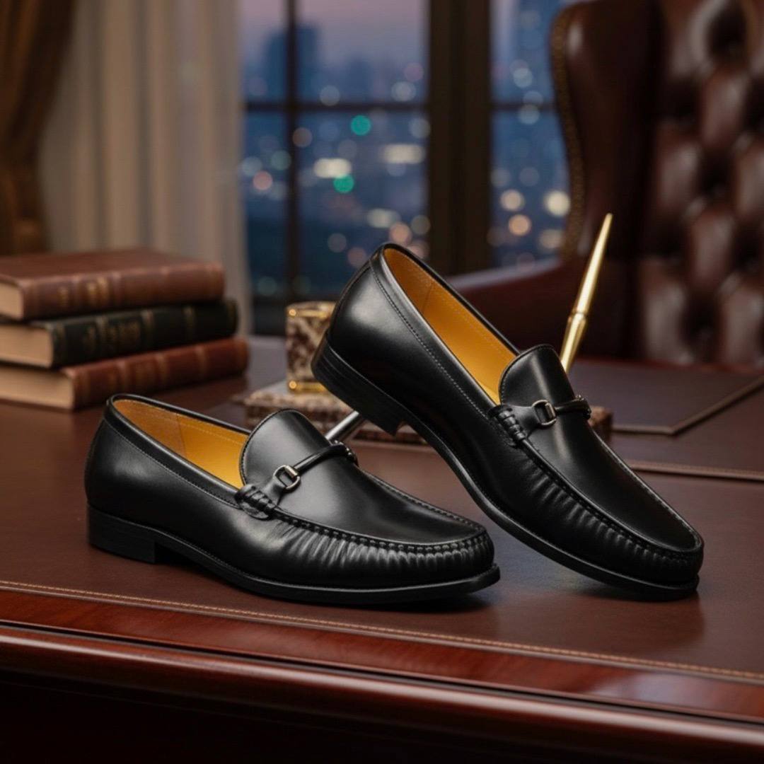 Men Italian Leather Penny Loafers (Black E-V1)