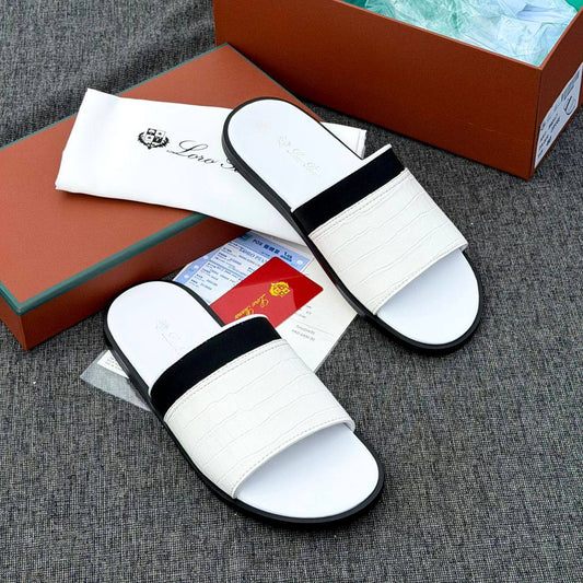 Luxury Two-Tone Crocodile-Embossed Men’s Leather Slippers