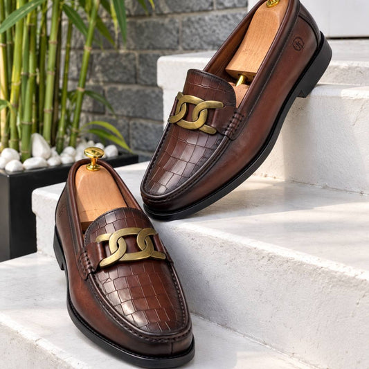 Men's Classic Brown Croc-Embossed Shoes