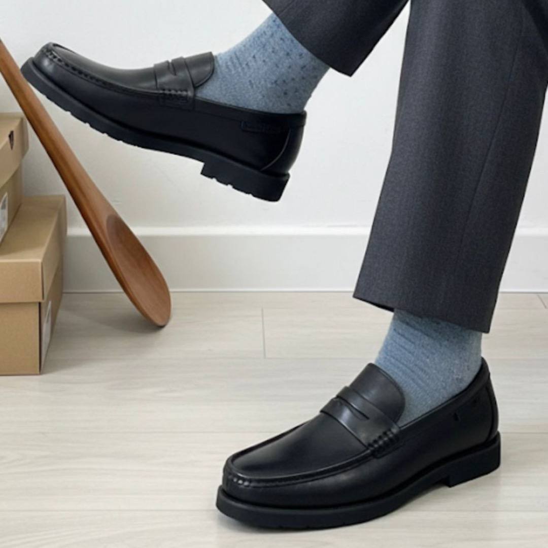 Men's Black Leather Chunky Penny Loafers (RTM-1)