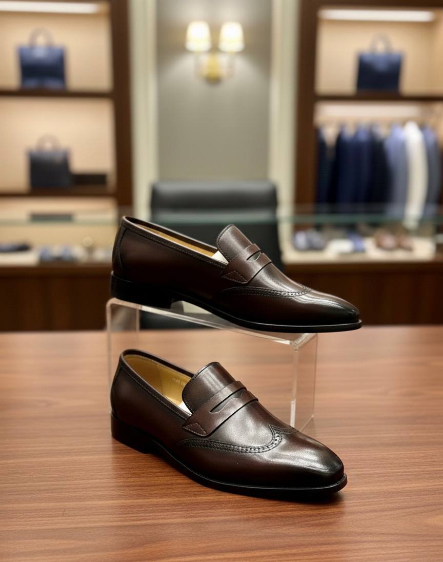 Handcrafted Tan Leather Wingtip Brogue Shoes - Brown ENGL-1