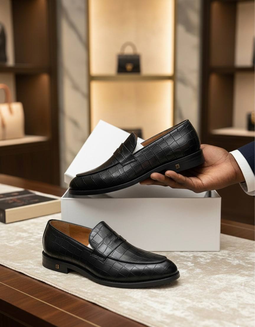 Men’s Crocodile Embossed Leather Loafer Shoes (E-V7)