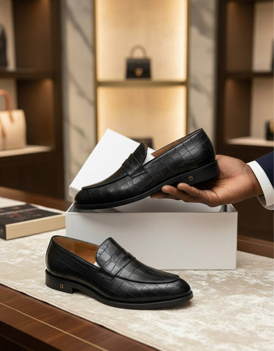 Men’s Crocodile Embossed Leather Loafer Shoes (E-V7)