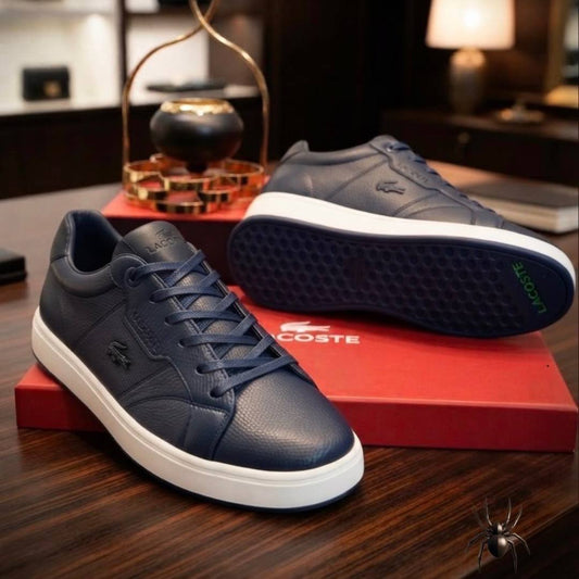 Classic Lacoste Tumbled Navy Leather Sneakers