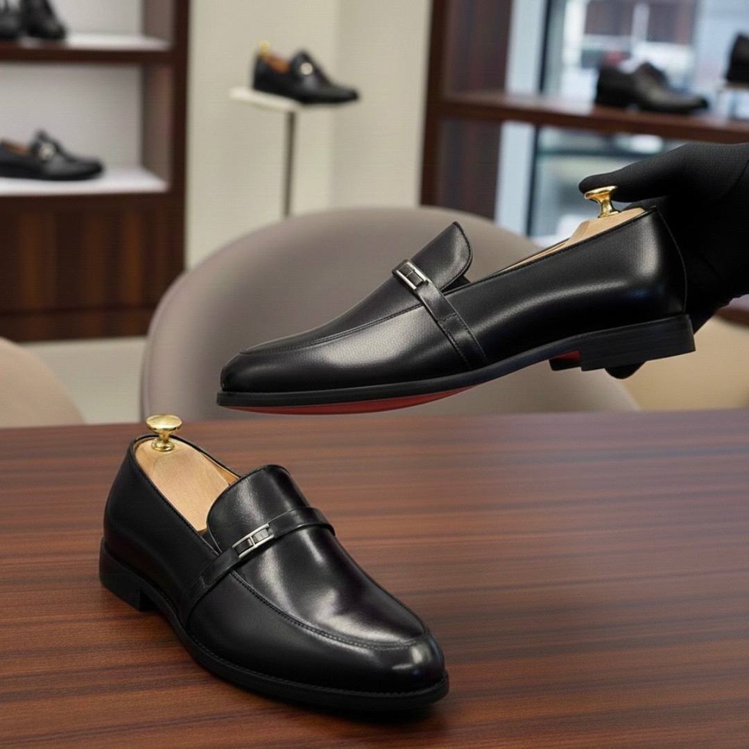 Midnight Sovereign (Premium Red Bottom Black Leather Shoes DS-1)