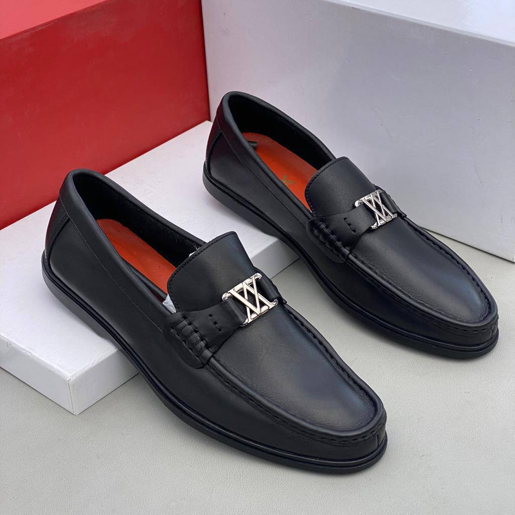 Leather Penny Loafers With Silver Emblem