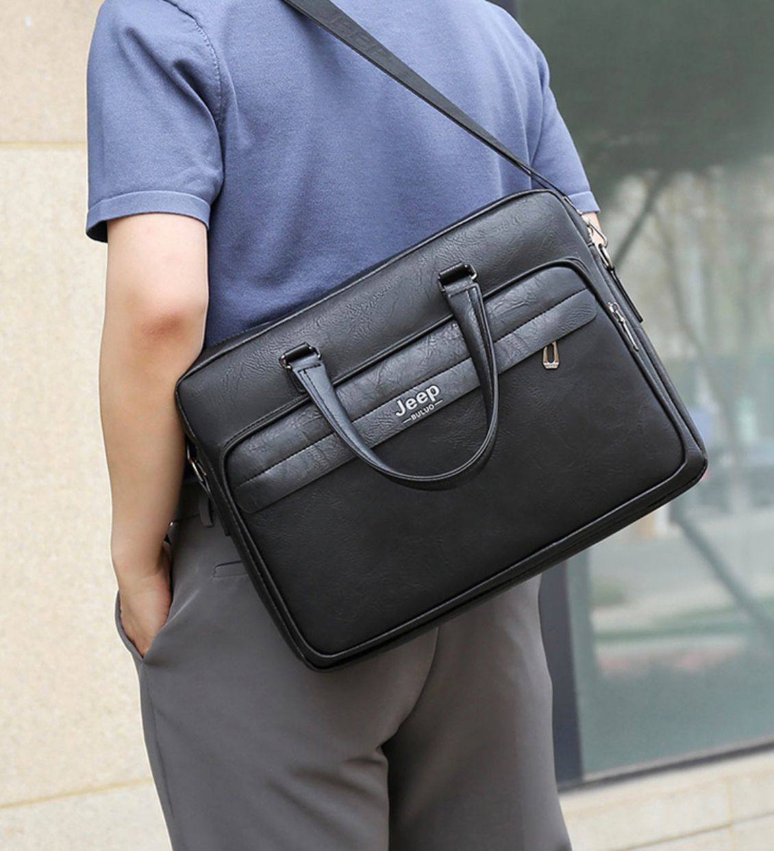 Men Leather Office Bag (Black)