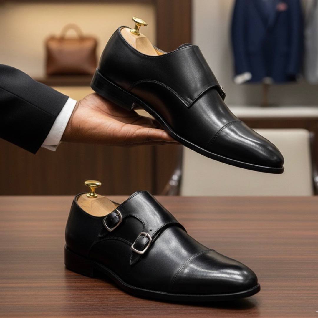 The Sterling Black Double Monk Strap (Classic Black Calfskin AC-1)