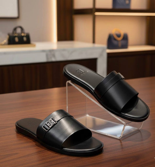 Classic Noir: Premium Italian Men's Leather Slippers (RTM-3)